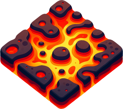 Лава мультяшная вид сверху плоская.
Single Game Texture. In-Game asset. Blank background. High contrast. No shadows.