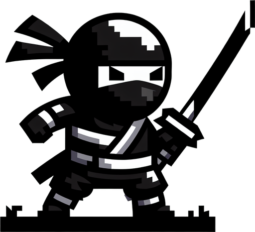 black ninja with katana

Single Game Texture.  In-Game asset.  2d.  Blank background.  High contrast.  No shadows