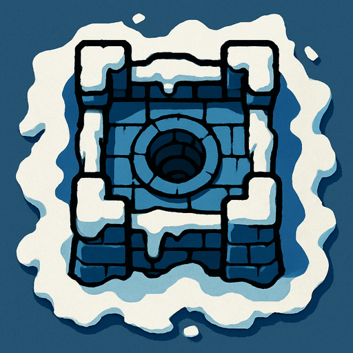 torre con hielo y nieve desde arriba.
In-Game asset.  2d.  High contrast.  No shadows