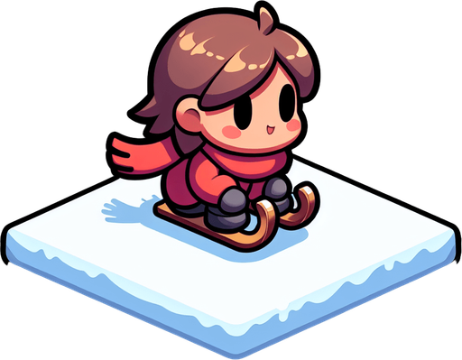 Little brat on a sledge, girl, cartoon, winter, sideview, evil Single Game Texture. In-Game asset. 2d. Blank background. High contrast. No shadows.