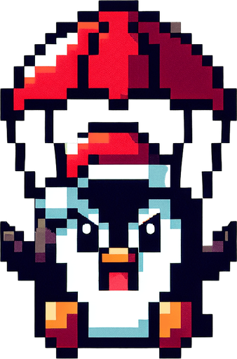cute angry parachuting penguin wearing a santa hat. pixelated. 8 bit..
Single Game Texture. In-Game asset. 2d. Blank background. High contrast. No shadows.