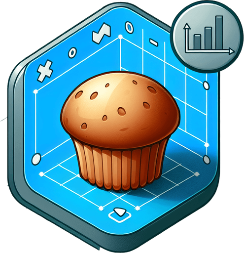 Create a Button with a Diagramm consiting of 4 Bars in the Background and a Muffin in the forthground.
Single Game Texture. In-Game asset. 2d. Blank background. High contrast. No shadows.