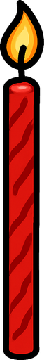 Red colored long thin candle birthday cake candle.
In-Game asset.  2d.  High contrast.  No shadows