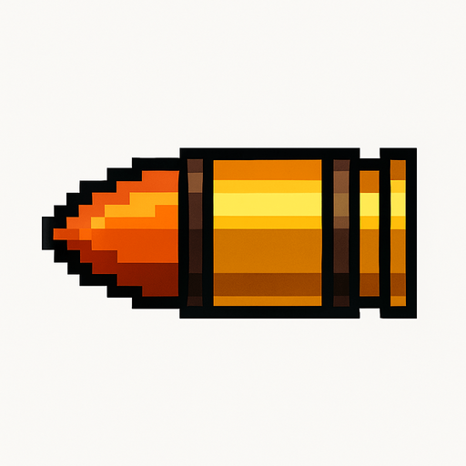 Minigun bullet pixel.
In-Game asset.  2d.  High contrast.  No shadows