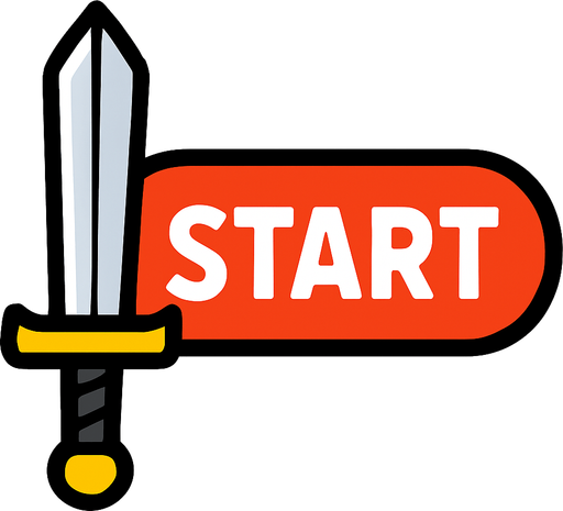 Sol tarafında kılıçlar olan start buton.
In-Game asset.  2d.  High contrast.  No shadows