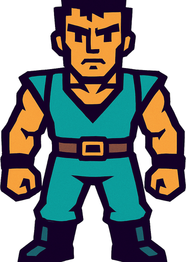 male character facing the screen.
In-Game asset.  2d.  High contrast.  No shadows