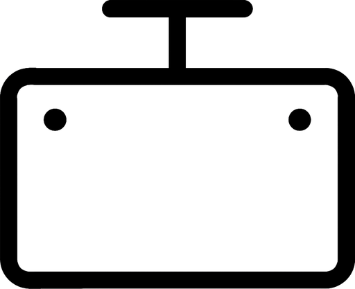 a white sign, flat design.
In-Game asset.  2d.  High contrast.  No shadows