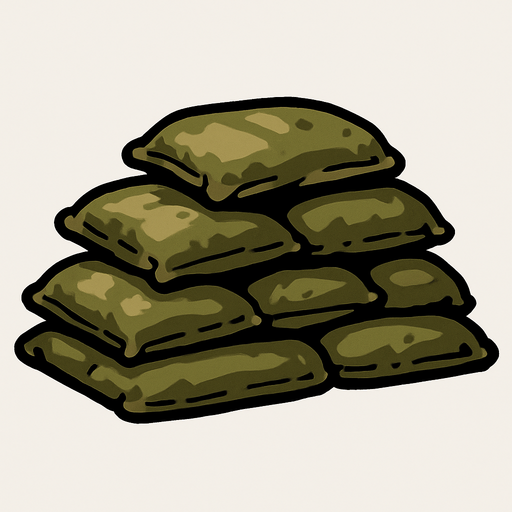 Stacked army sandbags small.
In-Game asset.  2d.  High contrast.  No shadows