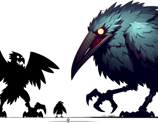 korkunç kuş canavarı.
Single Game Texture.  In-Game asset.  2d.  Blank background.  High contrast.  No shadows