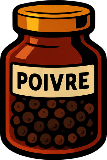 Poivre.
In-Game asset.  2d.  High contrast.  No shadows