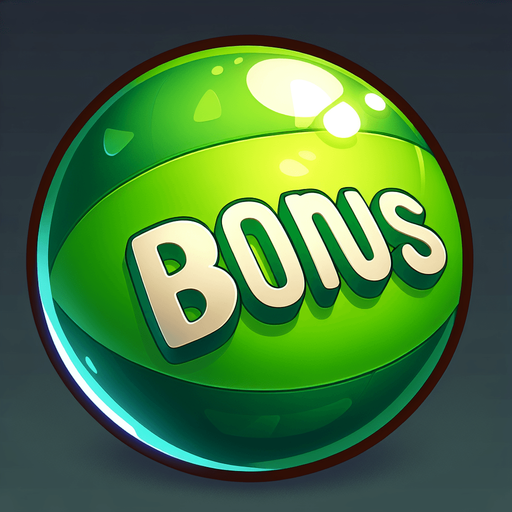 A Green ball written bonus.
Single Game Texture. In-Game asset. 2d. Blank background. High contrast. No shadows.