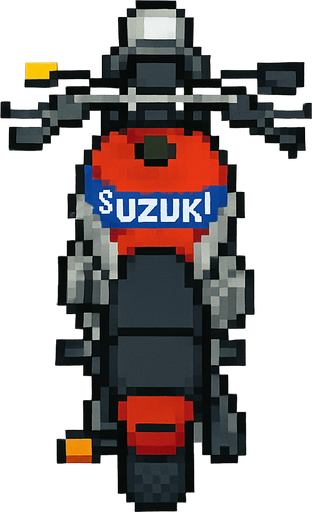 bird's eye pixel art motorcycle suzuki.
In-Game asset.  2d.  High contrast.  No shadows