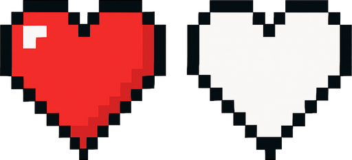 Две разнавидно сти сердца подно и пустое пиксильно хп.
In-Game asset.  2d.  High contrast.  No shadows