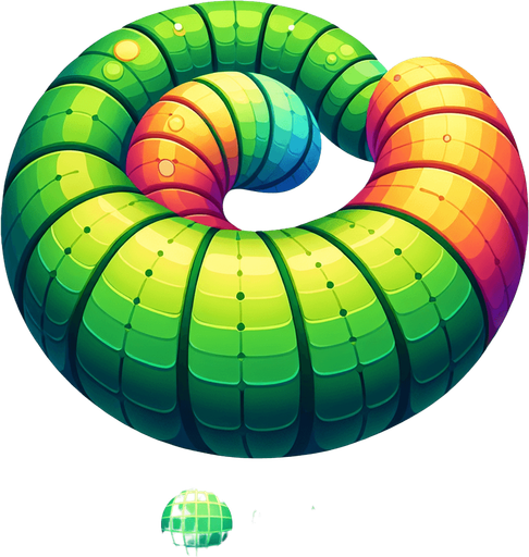 Create a smooth, round snake body segment asset that looks like part of a colorful caterpillar. Each segment should have soft edges so they appear naturally connected when placed in a line. Use a slight 3D shading or gradient to give it depth. The color should match the level theme (e.g., green for Jungle). The asset will be used repeatedly to form the whole body..
Single Game Texture.  In-Game asset.  2d.  Blank background.  High contrast.  No shadows