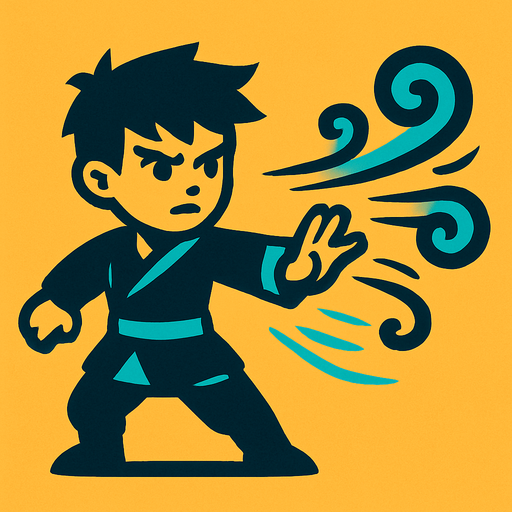A boy controlling wind.
In-Game asset.  2d.  High contrast.  No shadows