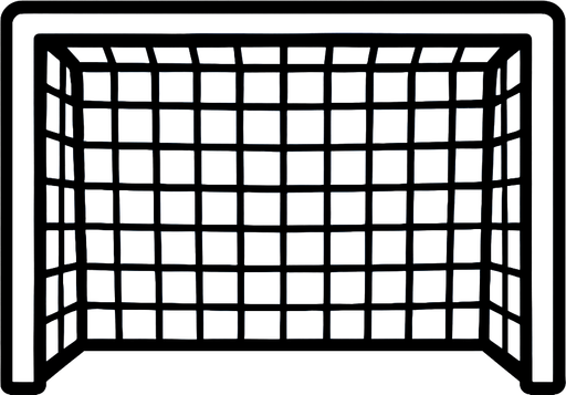 Yatay, beyaz, dikdörtgen futbol kalesi filesi.
In-Game asset.  2d.  High contrast.  No shadows