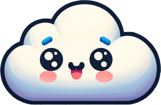 Generate a cartoon-style cloud with a cute smiling face. The cloud should be puffy and white with soft blue shadows and expressive eyes. Make it suitable for a colorful helicopter game..
Single Game Texture.  In-Game asset.  2d.  Blank background.  High contrast.  No shadows