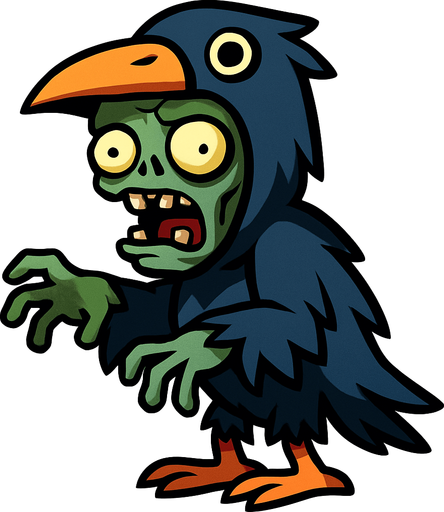 Zombie dressed as a crow.
In-Game asset.  2d.  High contrast.  No shadows