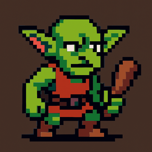 pixel art goblin.
In-Game asset.  2d.  High contrast.  No shadows