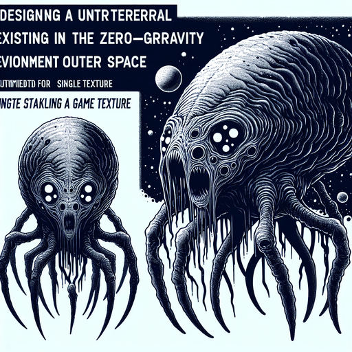 create a scary space monster.
Single Game Texture. In-Game asset. 2d. Blank background. High contrast. No shadows.