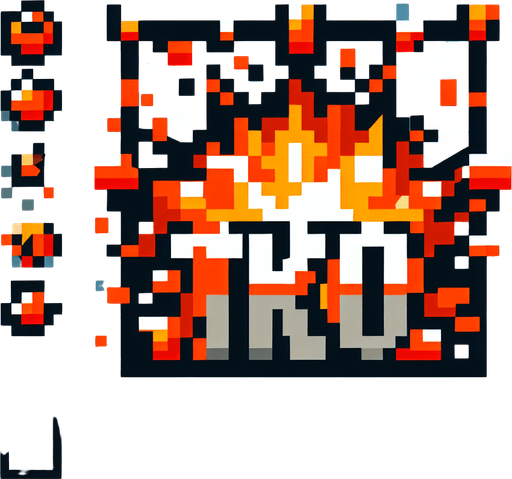 pixel art explosion that says "TKO"
Single Game Texture. In-Game asset. 2d. Blank background. High contrast. No shadows.