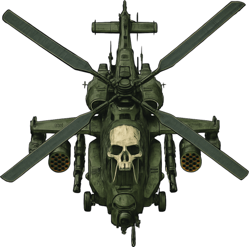 Combat space helicopter skull tip top view.