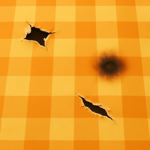 Add small tears in two places and a burn mark in one place.