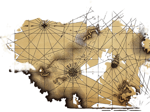 ancient nautical chart.
Single Game Texture. In-Game asset. 2d. Blank background. High contrast. No shadows.