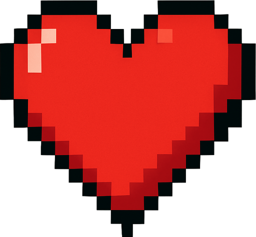 draw a heart with pixel art.
In-Game asset.  2d.  High contrast.  No shadows