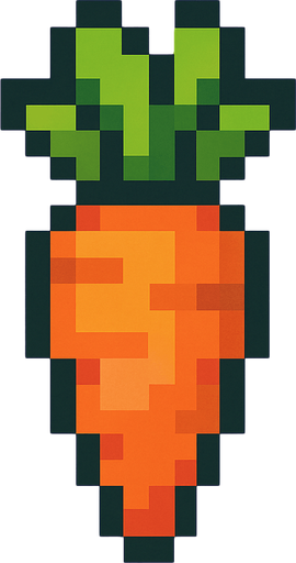 Carrot 2d pixilated topdown.
In-Game asset.  2d.  High contrast.  No shadows