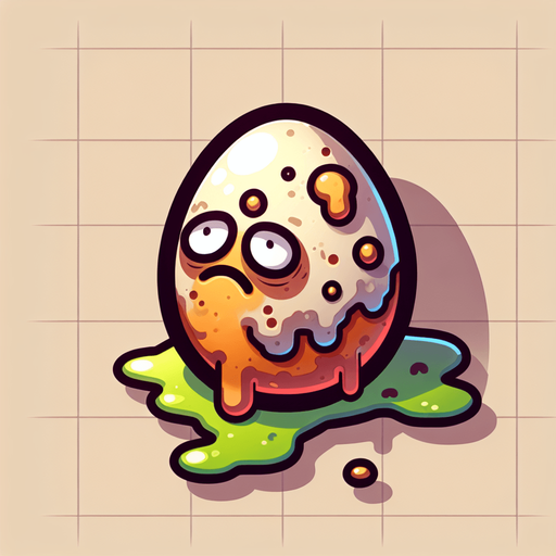 Cartoon rotten egg.
Single Game Texture. In-Game asset. 2d. Blank background. High contrast. No shadows.