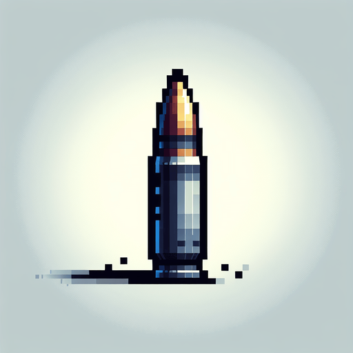 A bullet, pixelated Single Game Texture. In-Game asset. 2d. Blank background. High contrast. No shadows.