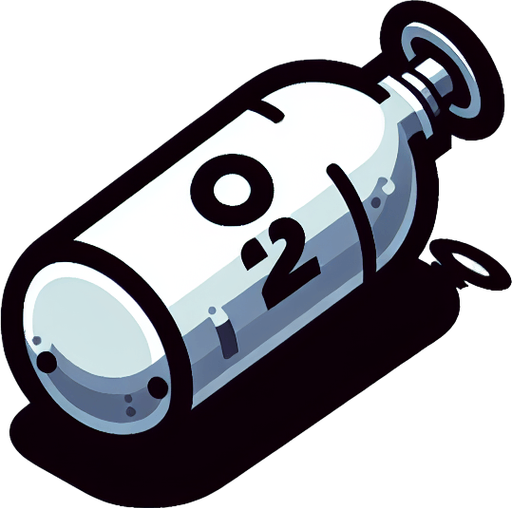 oxygen cylinder with O2 symbol
Single Game Texture.  In-Game asset.  2d.  Blank background.  High contrast.  No shadows
