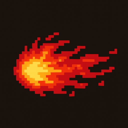 Ráfaga de fuego roja en pixel art.
In-Game asset.  2d.  High contrast.  No shadows