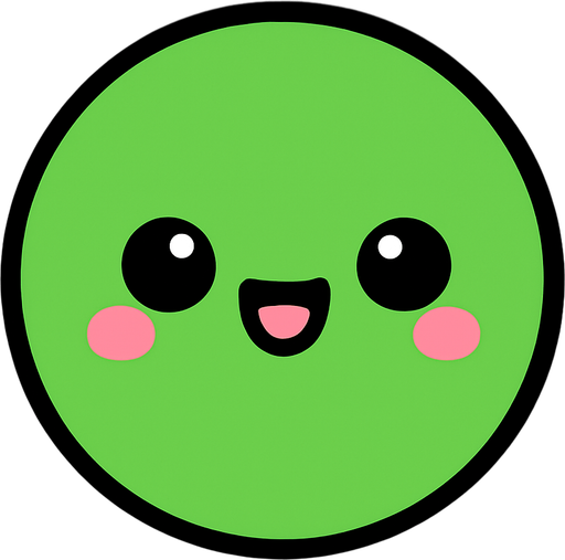 crea la imagen de una pelotita simple con una carita kawai verde.
In-Game asset.  2d.  High contrast.  No shadows