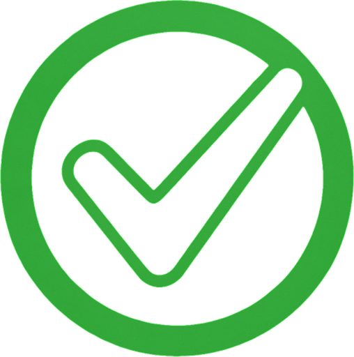 circular check logo.
In-Game asset.  2d.  High contrast.  No shadows