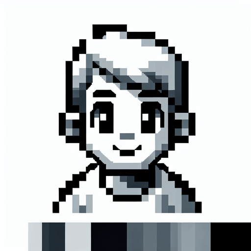 Make an 8 bit black and white grayscale boy.
Single Game Texture.  In-Game asset.  2d.  Blank background.  High contrast.  No shadows