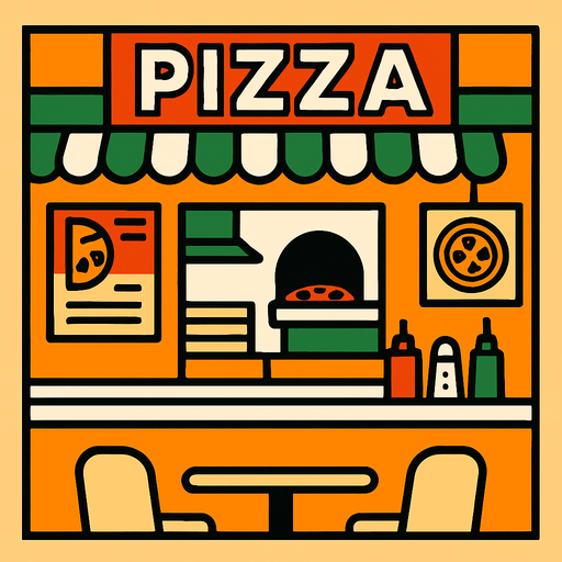 Pizza shop.
In-Game asset.  2d.  High contrast.  No shadows. 4k
