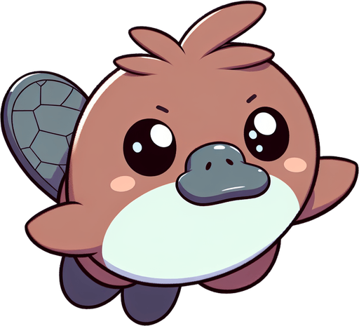 Cute Platypus swimming.
Single Game Texture.  In-Game asset.  2d.  Blank background.  High contrast.  No shadows. In game asset main character 2d