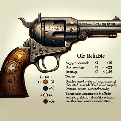 Card Title: Dr. Mann’s Six-Shooter

Subtitle: Ole Reliable

Type: Weapon, Ranged

Description: A revolver used by infamous Foundation doctor Everett Mann. Bonus to accuracy. Bonus to damage vs. undead. Bonus to lunacy.

Stats: +10 ATK / +3 ACC.
Single Game Texture.  In-Game asset.  2d.  Blank background.  High contrast.  No shadows