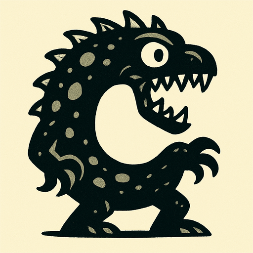 C harfine benzeyen bir canavar.
In-Game asset.  2d.  High contrast.  No shadows