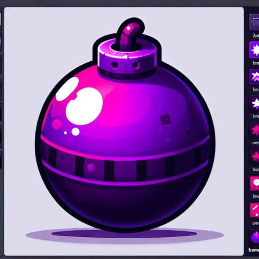 Purple bomb

Single Game Texture. In-Game asset. 2d. Blank background. High contrast. No shadows.