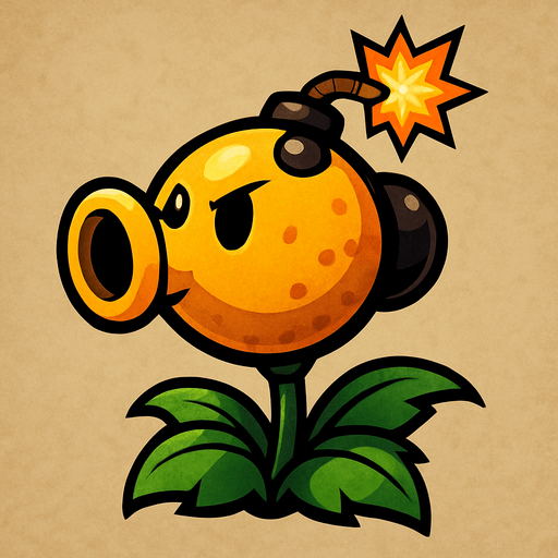 explosivepeashooter de plantas vs zombie fusion.
In-Game asset.  2d.  High contrast