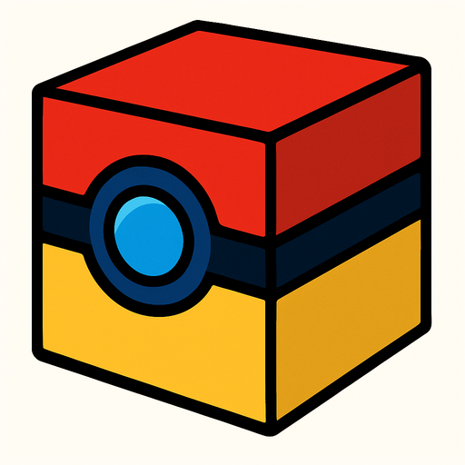 make a cube but like a pokeball and  make it the legendary one make with red and golden and blue but do diffrently.
In-Game asset.  2d.  High contrast.  No shadows