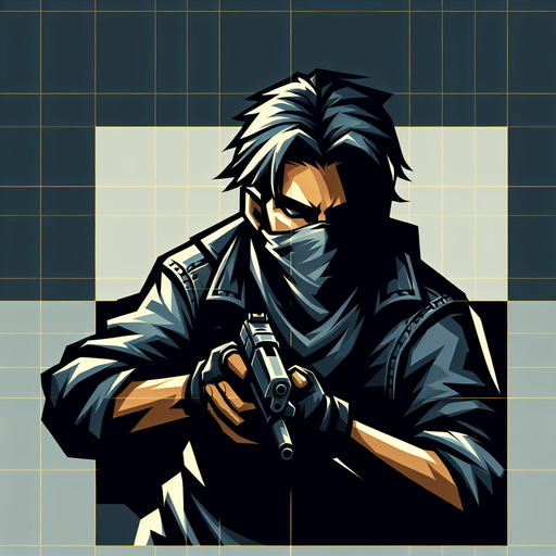 character with a gun looking from above.
Single Game Texture. In-Game asset. 2d. Blank background. High contrast. No shadows.