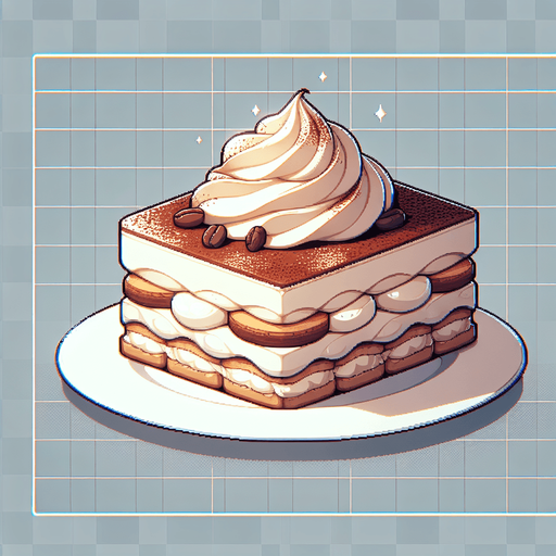 tiramisu.
Single Game Texture. In-Game asset. 2d. Blank background. High contrast. No shadows.