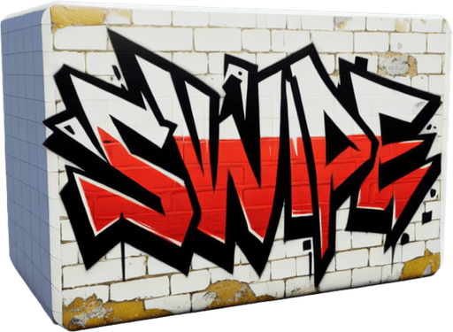 граффити слово Swipe.
Single Game Texture. In-Game asset. 2d. Blank background. High contrast. No shadows.