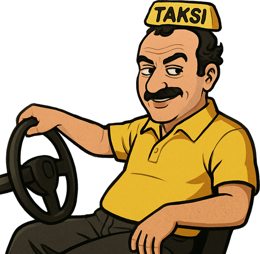 akasya durağından Sinan taxi sürüyor. image of a driver Sinan, depicted in a 3/4 view. The driver should be leaning back casually and look right, , with one hand on the wheel as if driving. Single Game Texture. In-Game asset. 2d. Blank background. High contrast. No shadows. It should look like sinan in akasya duragı and looks mischef.
In-Game asset.  2d.  High contrast.  No shadows