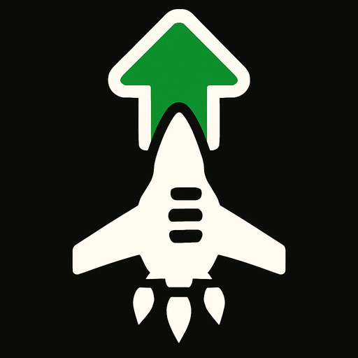 Symbol for spaceship weapon upgrade with green arrow pointing up.
In-Game asset.  2d.  High contrast.  No shadows