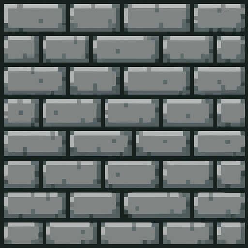 A grey brick wall repeatable wall pattern. retro pixel art..
In-Game asset.  2d.  High contrast.  No shadows